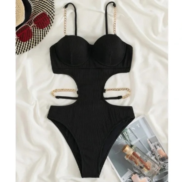 Ribbed Cut out Tie Back Monokini One Piece Swimsuit - Picture 5 of 8